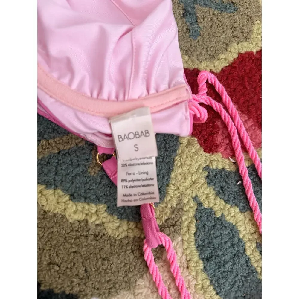 Baobab Lula Underwire Bikini Top Bubblegum Pink Rope Trim Ruched Size Small